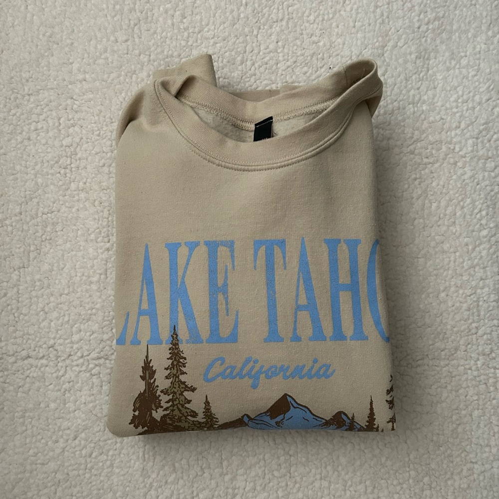 Sweet Claire Beige and Blue Graphic Sweatshirt
